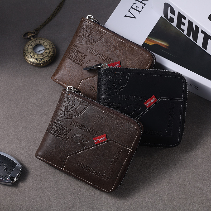 Cartera transfronteriza billetera de los hombres vintage casual PU cuero cremallera cartera titular de la tarjeta dos veces la cartera de los hombres horizontales cortos