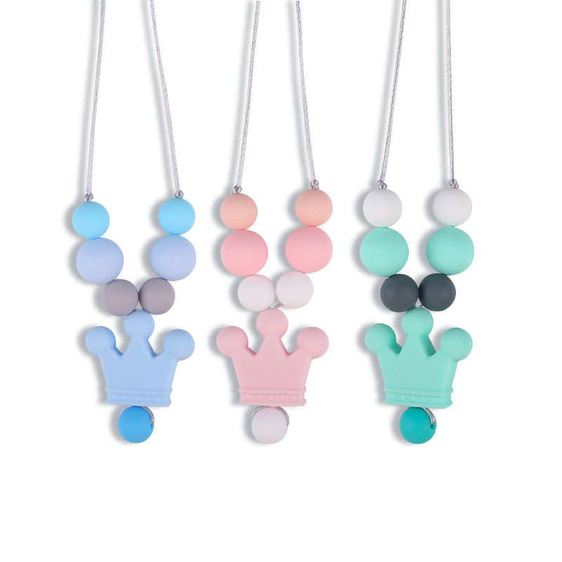 Amazon nuevo silicona corona molar collar bebé suministros teether palo masticable colgante collar