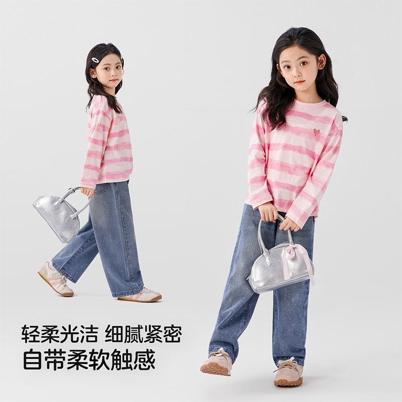 女童长袖T恤2025春秋季条纹打底甜美可爱女孩中小童秋装儿童上衣