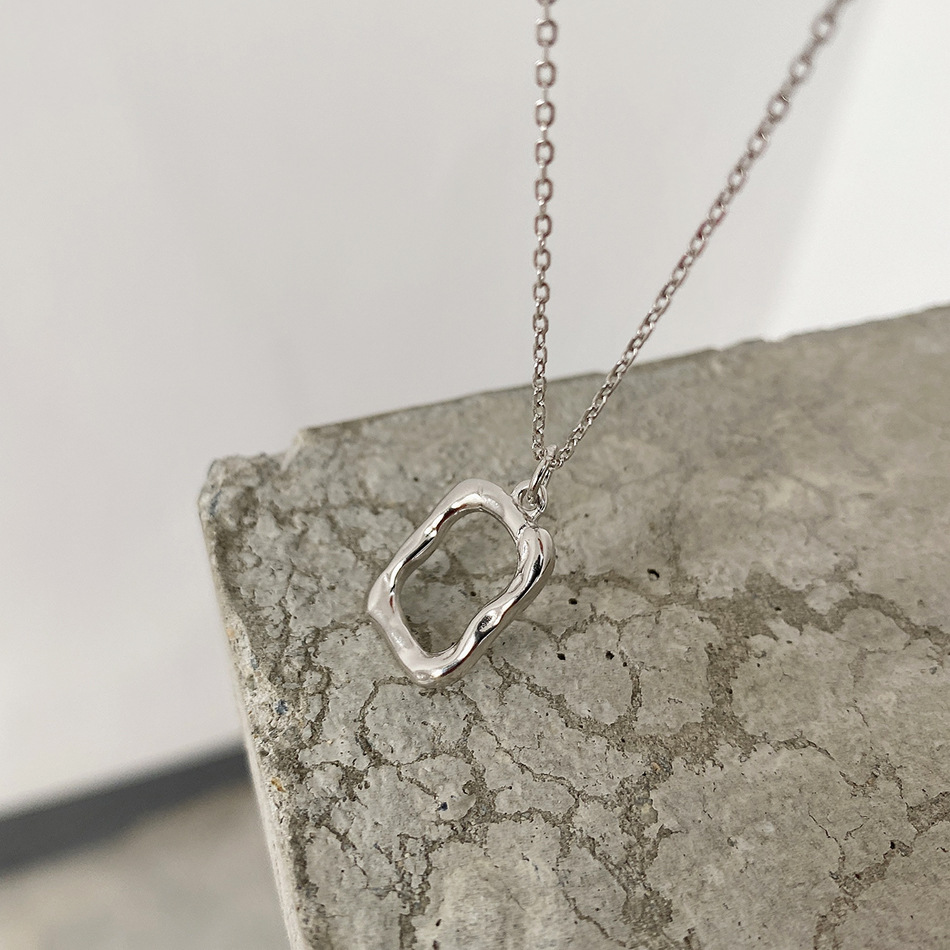 Hollow Out Design 925 Sterling Silver Cable Chain Hollow Out Geometric Pendant Necklace