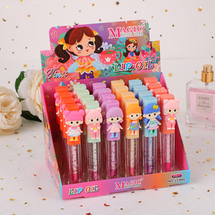 Foreign trade explosions cute 6 color lid gold foil color change lip glaze Moisturizing Lip Oil non-stick cup liquid lipstick wholesale