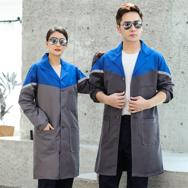 Chaqueta azul larga ropa de trabajo ropa de hombre primavera y otoño ropa de protección laboral manejo grueso resistente al desgaste personalizado bordado blanco sucio