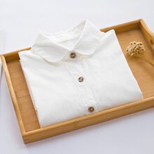 100%棉秋季纯棉长袖白衬衫女冬季加绒保暖白衬衣学院风打底白衬衫