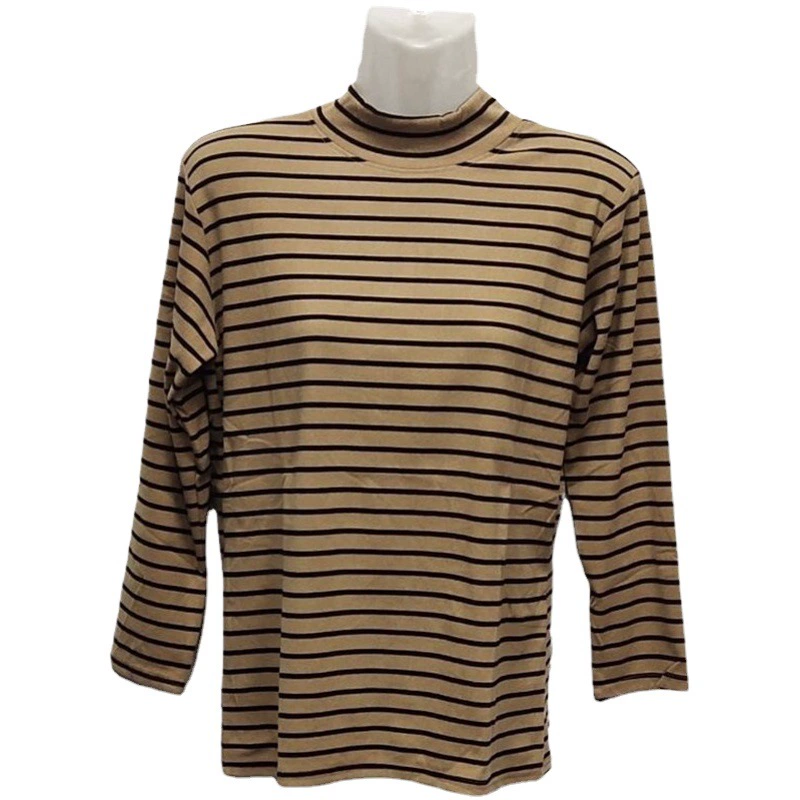 Осенне-зимняя бархатная полосатая рубашка среднего и пожилого возраста с высоким воротником и низким воротником Базовая рубашка для матери Футболка с длинными рукавами