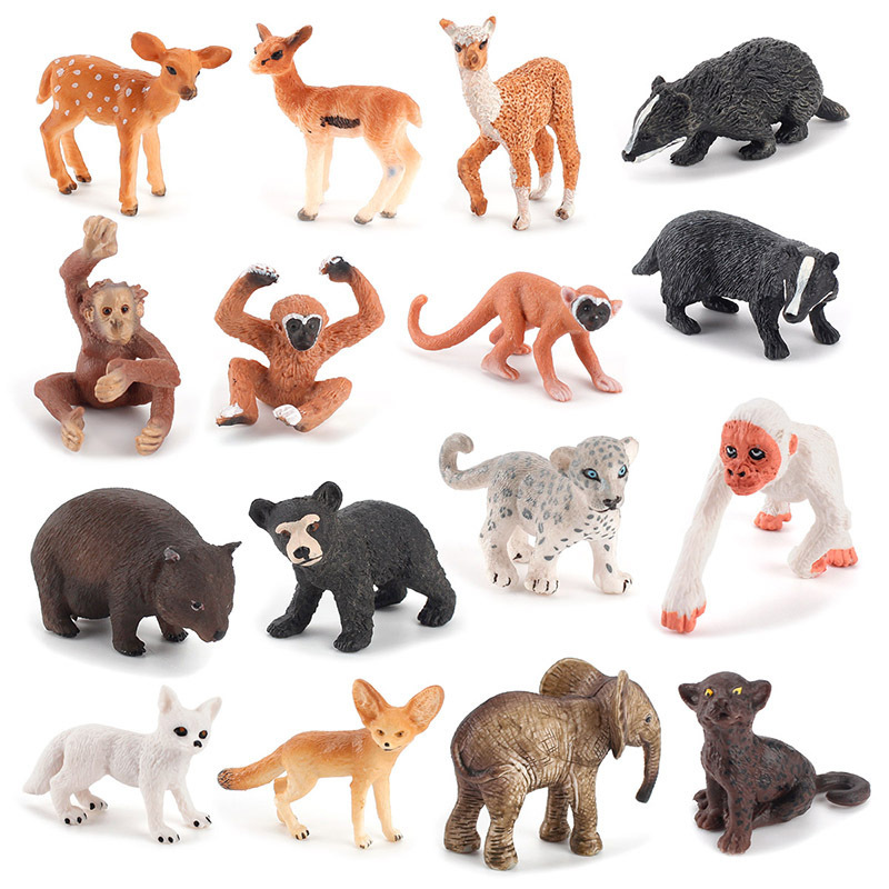 Animal forestal transfronterizo adornos simulación mini ardilla sólida elefante pequeño cangara juego de juguetes modelo de animales