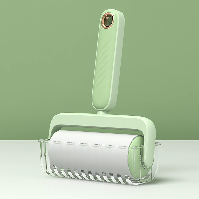 Adhesive lint roller, replaceable sticky rolls, pocket & desktop versions, ergonomic handle