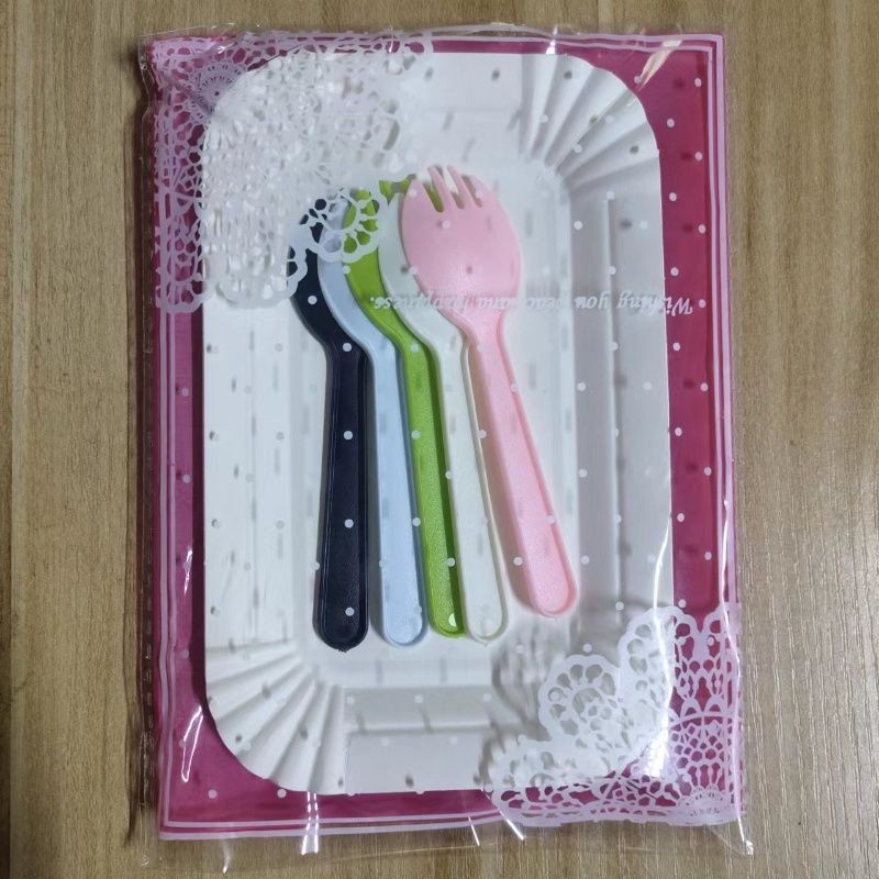 Cake Plate and Fork Disposable Cake Tableware Combination Birthday Plate Package Four-In-One Plastic Knife and Fork Plate Set