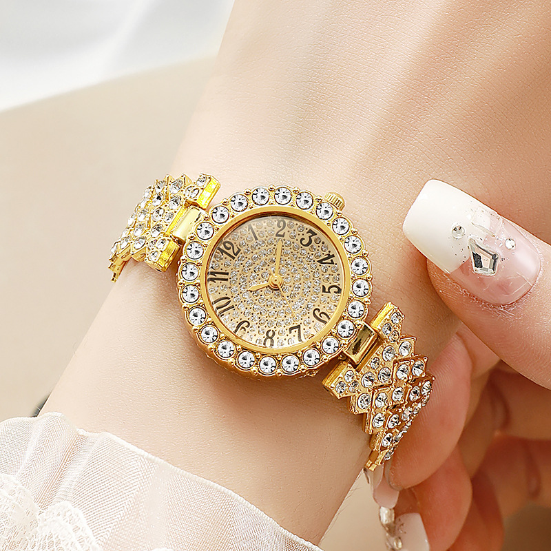 New Women's Diamond-Encrusted Digital Temperament Versatile Quartz Watch Cross-Border Popular Bracelet Roman Light Luxury Crystal Watch
