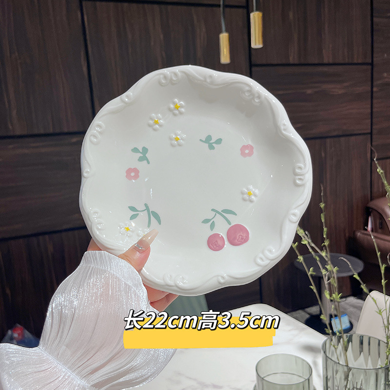 美しい釉薬の色、クリエイティブでキュートな食器、セラミックボウルと皿セット、スプーン、プレート、家庭用デザートプレート、インスタントラーメンボウル|undefined