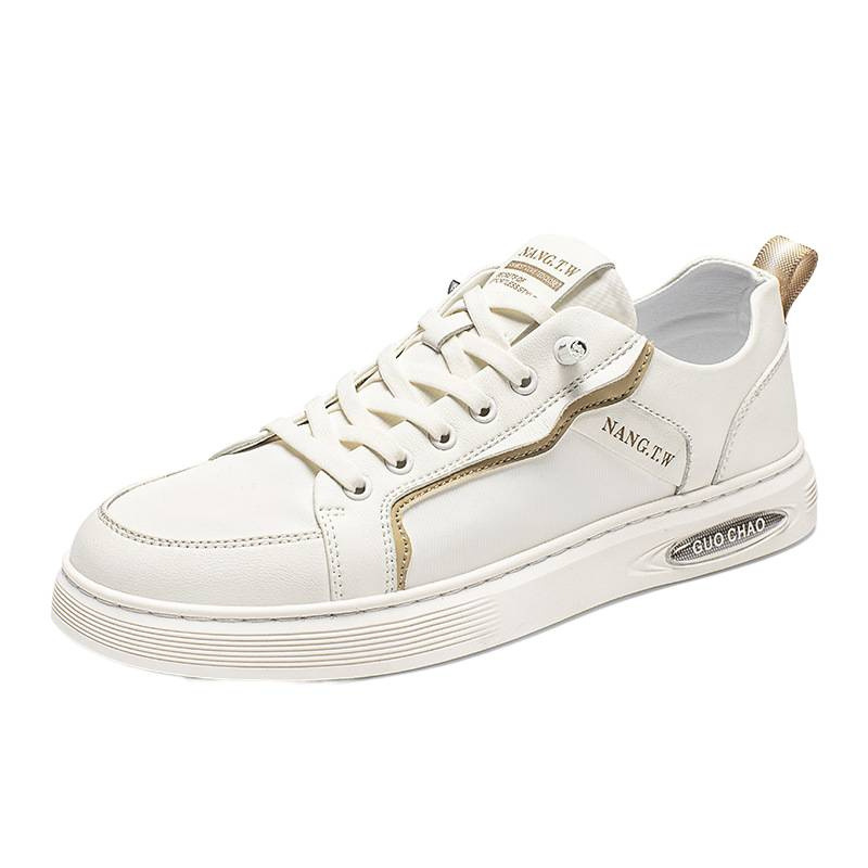 Zapatos casuales de un solo pie para hombres, zapatos de patineta al aire libre ligeros con suela suave, cómodos y amortiguados, zapatos blancos