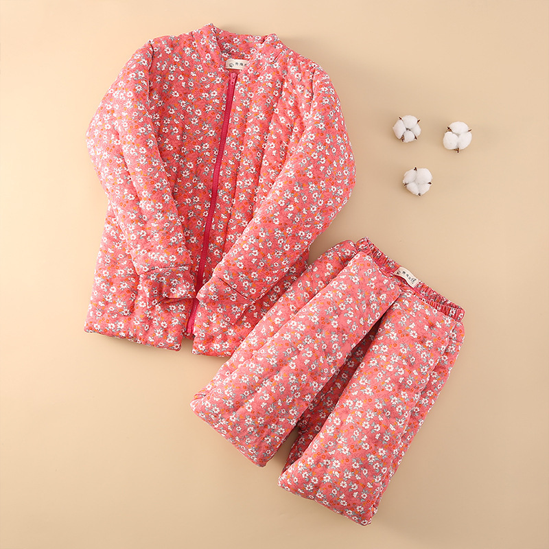 Handmade cotton cotton-padded coat cotton-padded pants suit women's winter thickened warm slim-fit cotton-padded jacket for mom and grandma cold-proof home wear Handmade cotton cotton-padded coat cotton-padded pants suit women's winter thickened warm slim-fit cotton-padded jacket for mom and grandma cold-proof home wear