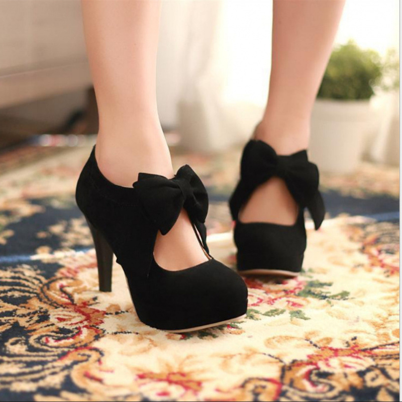 2025 Spring New Women's Shoes 40-43 Large Size High Heels Bow Waterproof Platform Zipper High Heels Women's Shoes