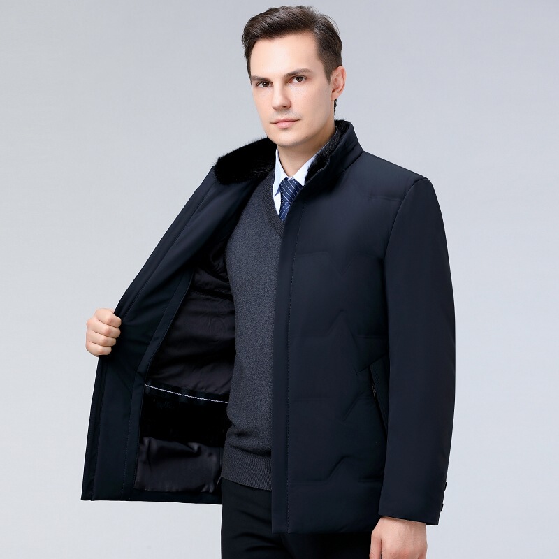 Parka men's winter mink fur collar detachable liner rabbit fur nylon overcoat for middle-aged and elderly people