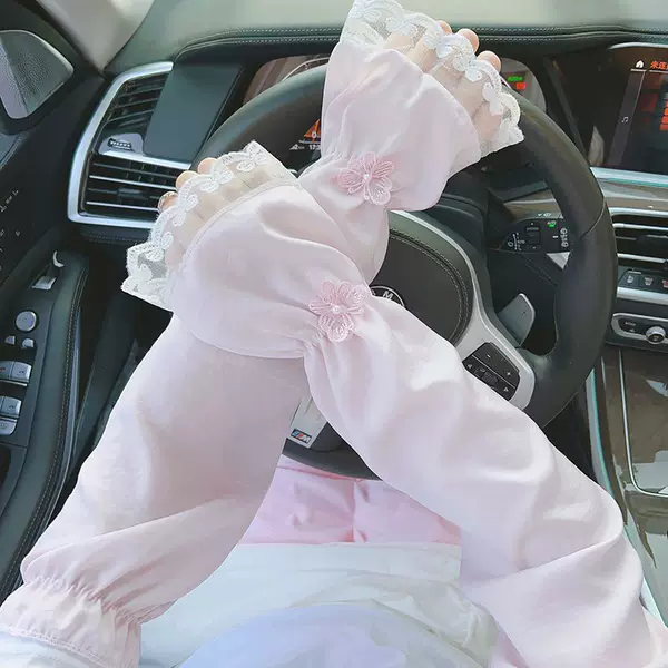 Modal Sun Protection Sleeves for Women, Ice Silk Long Sleeves for Summer, Driving Sleeves with Lace and Bow, Summer Ice Sleeves
