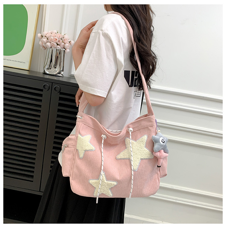Niche Design Star-Shaped Cute Student Large-Capacity Commuter Tote Bag Corduroy Shoulder Crossbody Bag Wholesale
