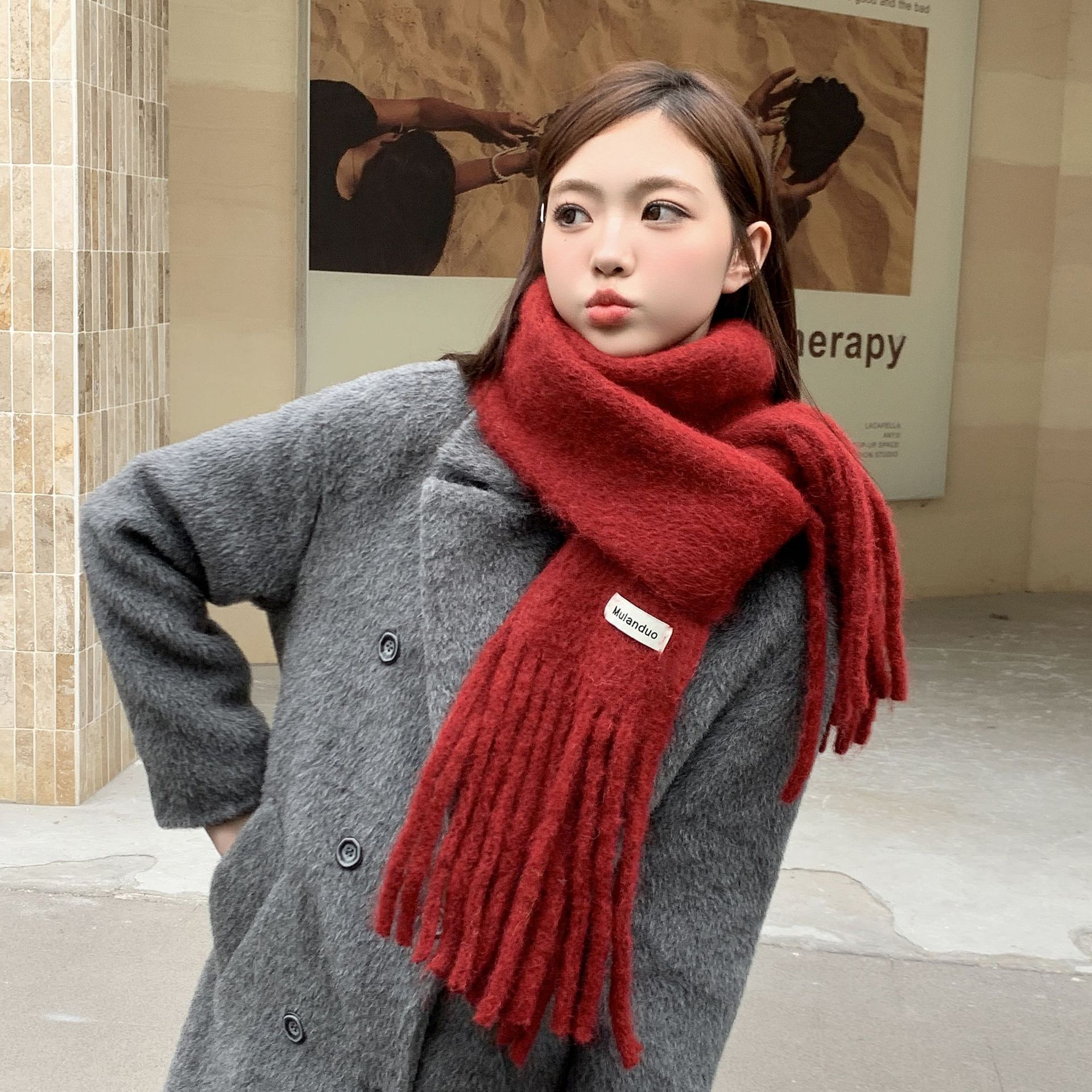 2024 nuevo invierno de alta calidad sensación de color sólido versátil bufandas de lana de cachemira de moda femenina coreana larga bordilla guillot