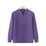 100%纯羊毛针织打底衫女士全毛洋气旗袍领妈妈秋冬装中老年人毛衣，女装针织衫/毛衣，妃慕昵服饰