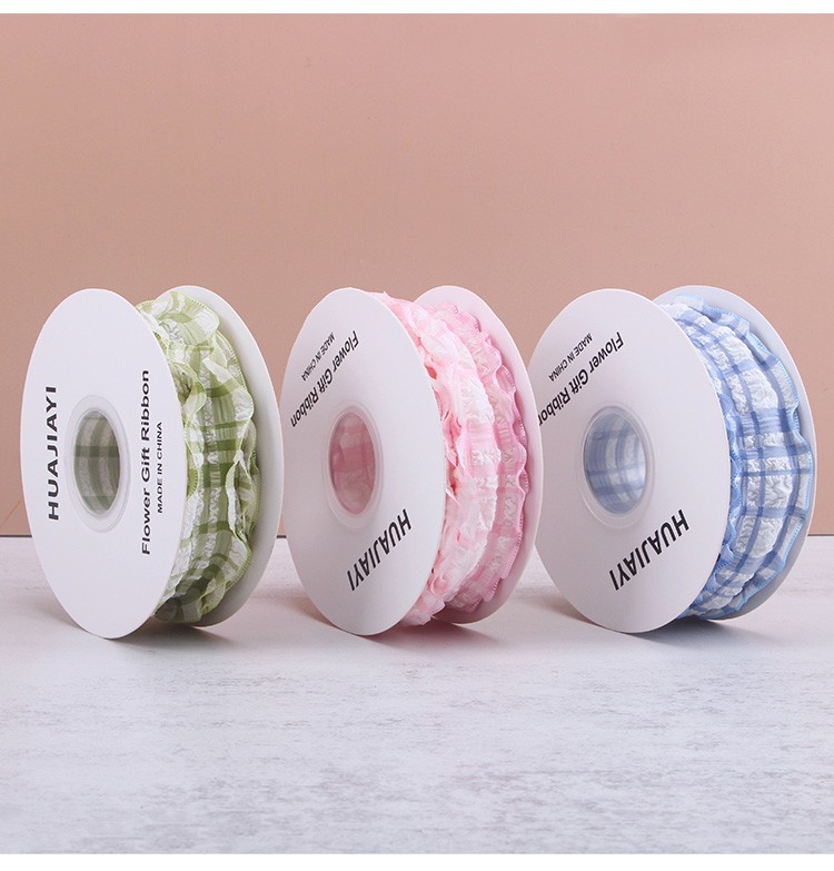Puff pleated plaid with wavy yarn ribbon bouquet fishtail yarn ribbon gift bow decorative pleated yarn