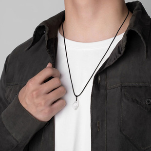 Pure Silver 999 Wishing Stone Men's Necklace Sterling Silver Trendy Simple Men's Pendant Birthday Gift