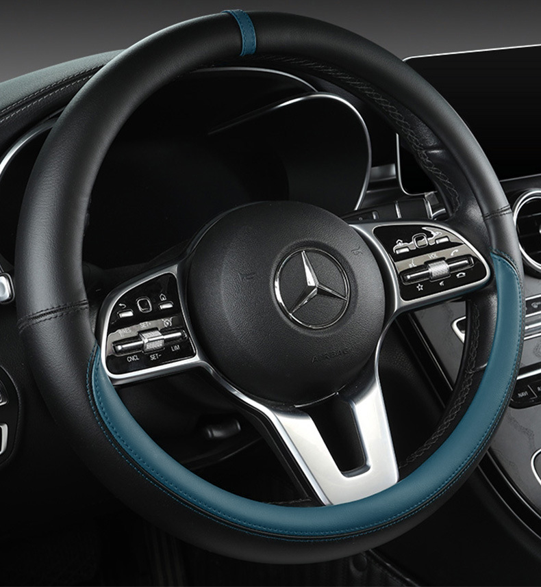 Car Nappa leather color-changing steering wheel cover for all seasons universal men's and women's car handle cover non-slip sweat-absorbent leather cover for all seasons