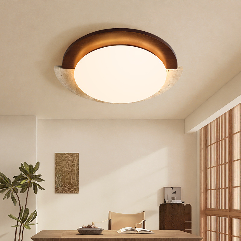 Huang Tao Stone Yao lámpara de techo silenciosa nuez habitación japonesa de color de madera sala de estudio lámpara de protección de ojos de nuez Qingyao