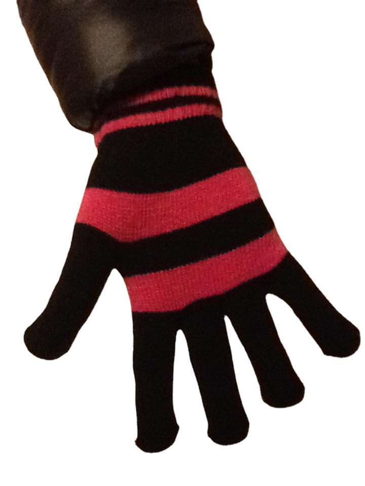 Promoción de descuento de fibra acrílica para adultos de dos colores rosa roja a rayas guantes de punto mágicos guantes de punto cálidos fábrica al por mayor