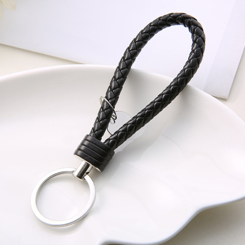 Creative and simple handmade leather rope braided car keychain thickened and practical waist hanging couple's bag pendant keychain