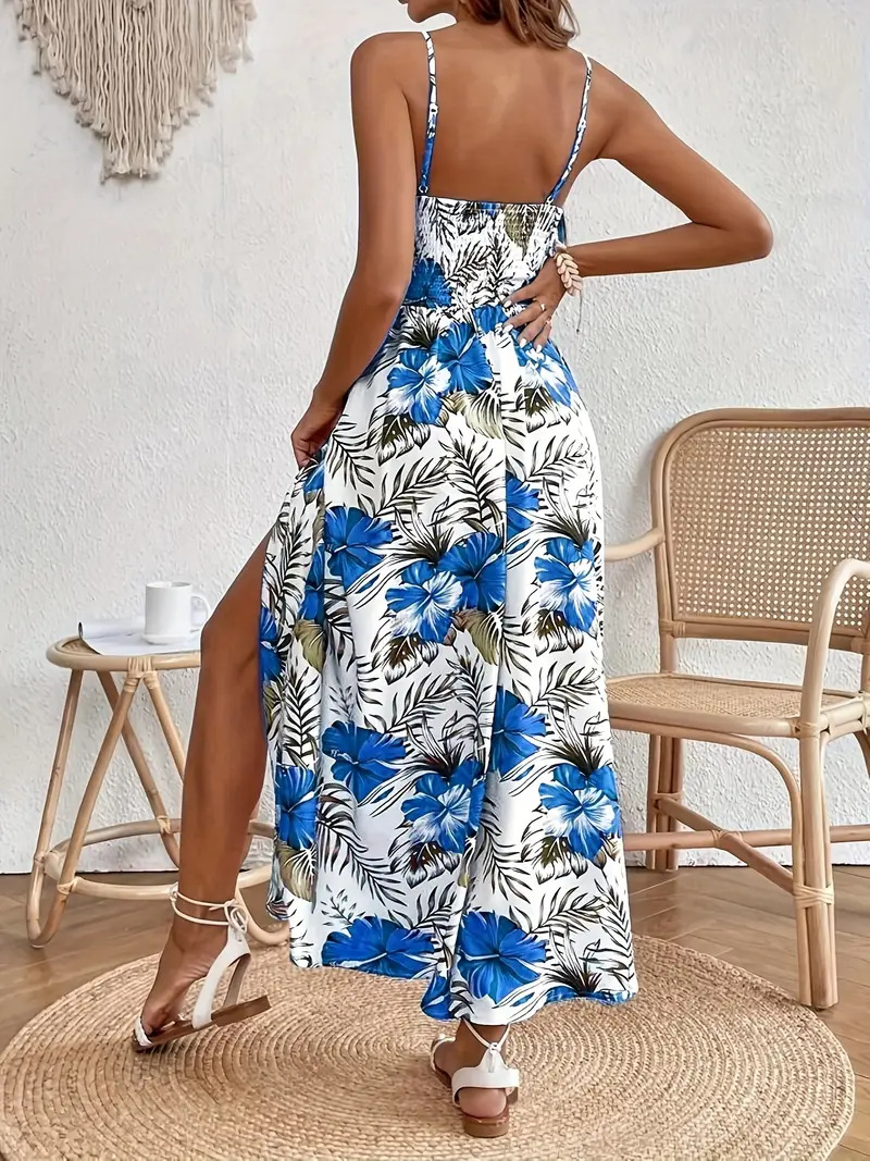 Women's Clothing Summer Fashion Trend Casual V Neck Printed Dress High Quality Suspender Dress For Women_ecoleips.com