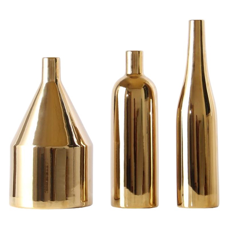 Estilo nórdico de cerámica jarrón de oro galvanoplastia artesanía decoración conjunto de tres piezas decoración suave decoración del hogar al por mayor