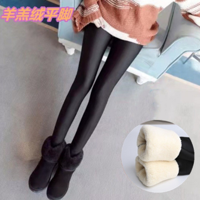 加绒加厚高腰光泽裤秋冬外穿九分裤女光腿显瘦保暖弹力紧身打底裤|undefined