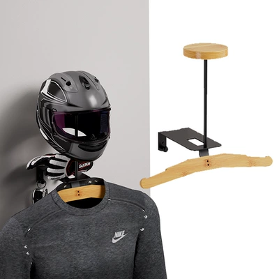 Cross-Border Wooden Motorcycle Helmet Rack Wall-Mounted Motorcycle Helmet Display Rack Solid Wood Motorcycle Leather Gear Rack