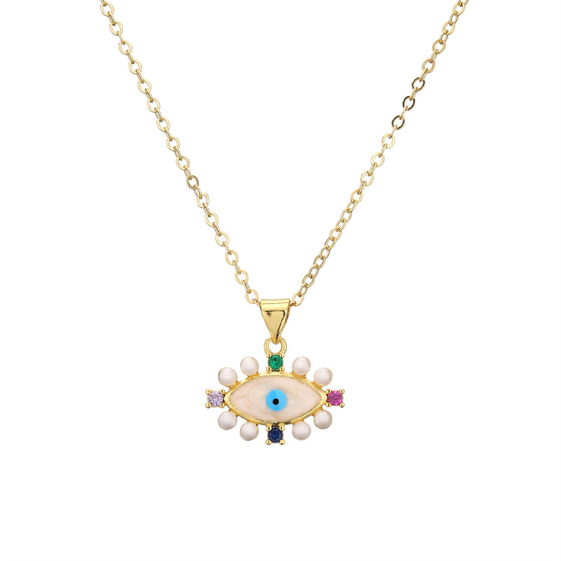 Fashion Devilu0027S Eye Copper Plating Inlay Pearl Zircon Pendant Necklace 1 Piece