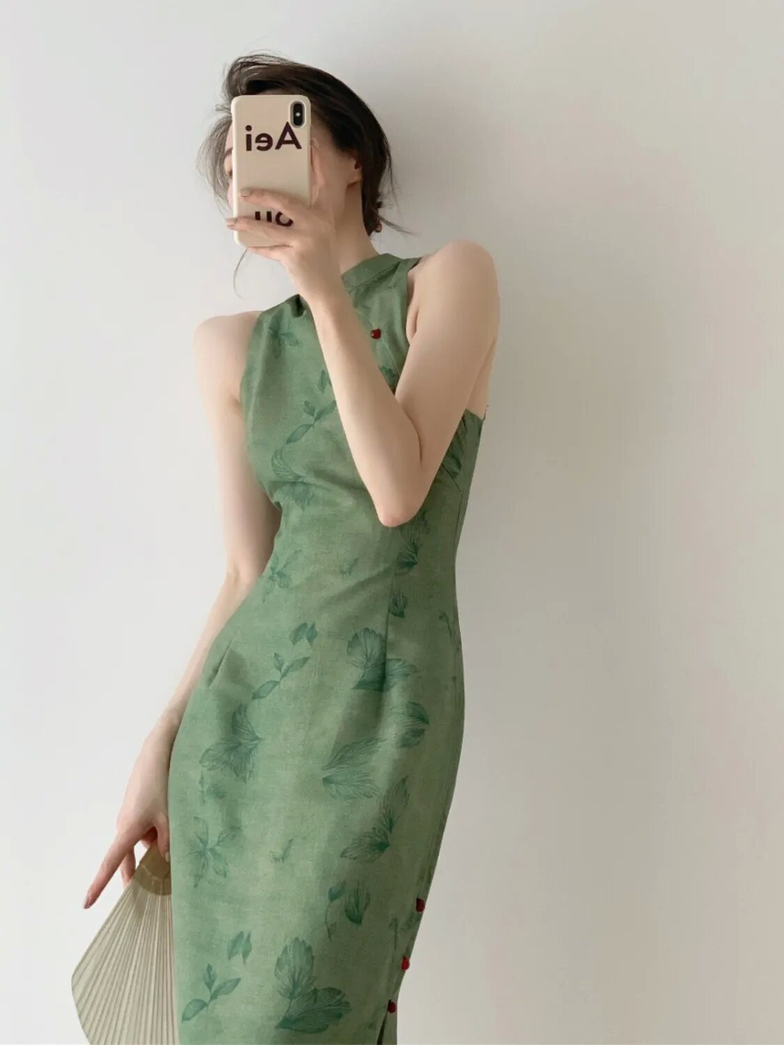 Retro Bright Green Improved Version Of The Chinese-style National-style Cheongsam , 2024 Summer New Waist-cinching_ecoleips.com