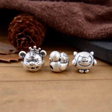 批发S999足银老虎鸭子小绵羊隔珠 3D硬银横孔散珠DIY编绳串珠配件