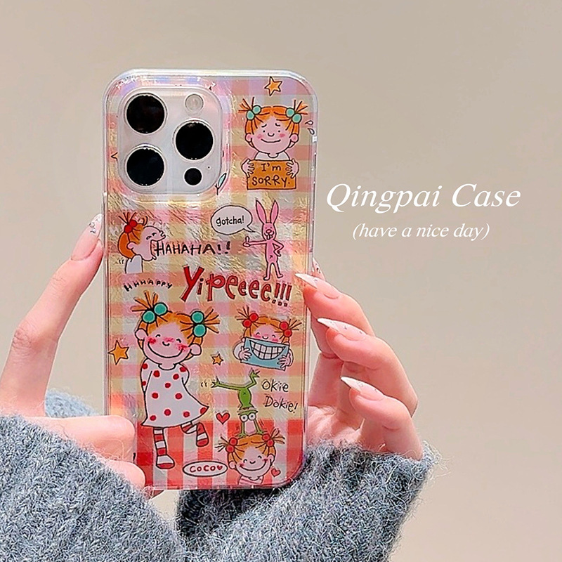 Light Ins Cartoon Plaid Graffiti Coco Sauce with Chain for Apple 16promax Phone Case iphone1