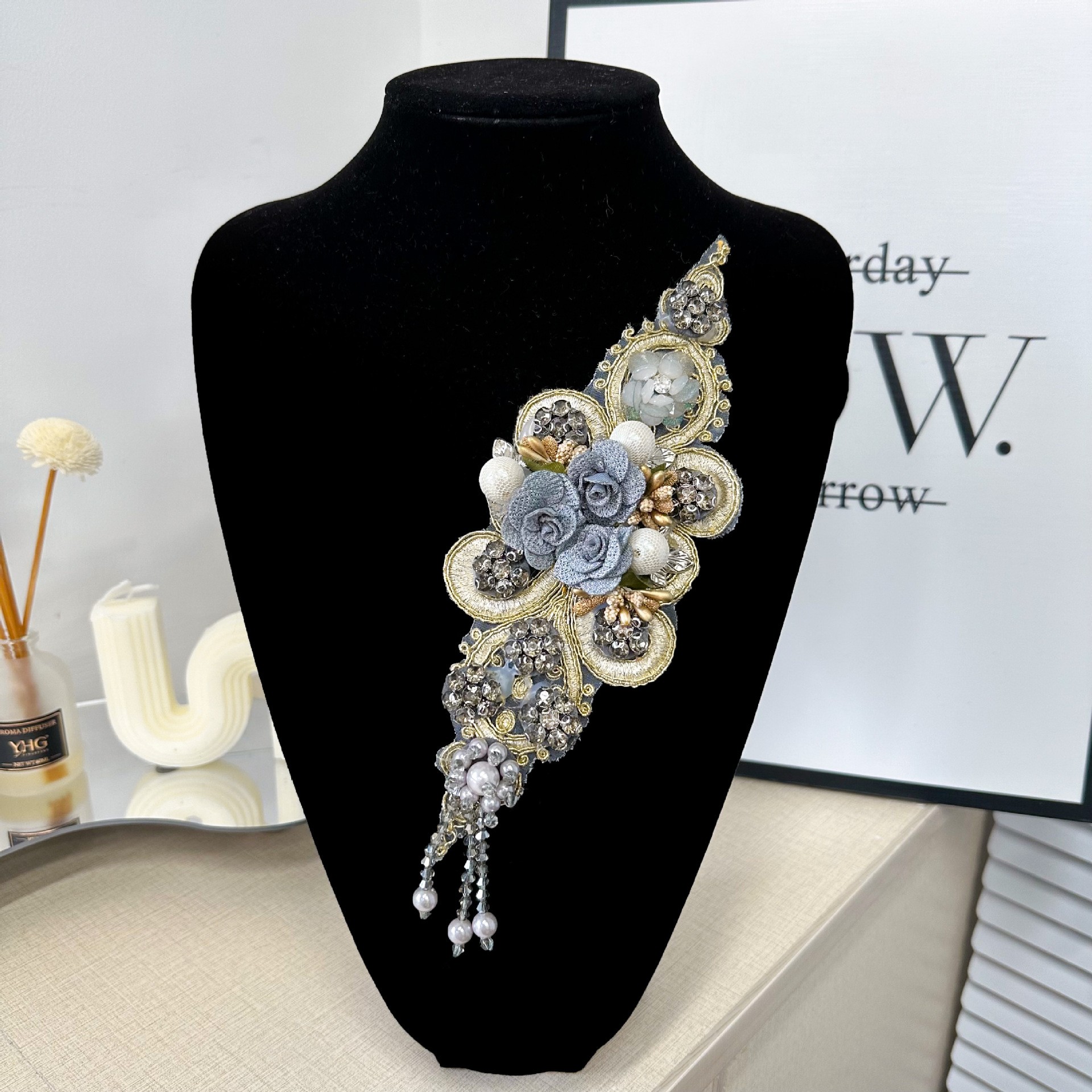 E-commerce delicado bordado clavos perlas de bordado flor de boda flor de novia ropa de decoración de estilo nacional accesorios multicolores image 9