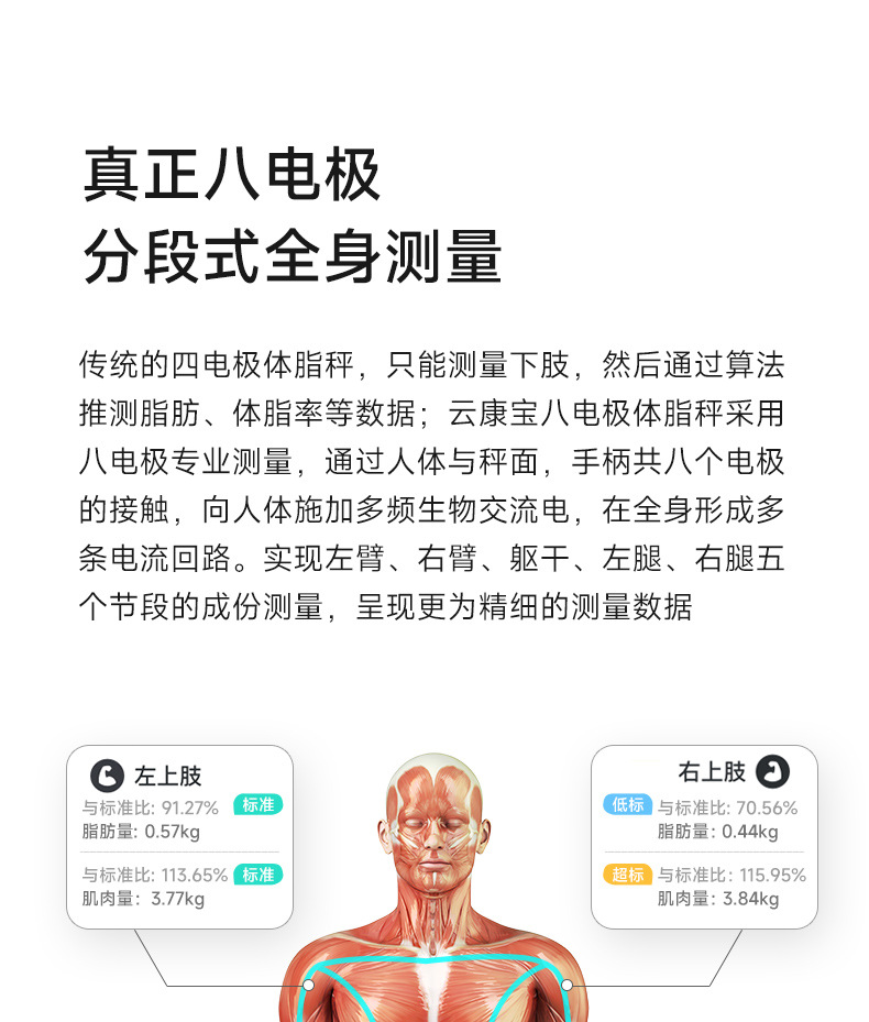 Smart home wide-screen color display scale, precision Bluetooth electronic scale, eight-electrode body fat analyzer for fitness management.