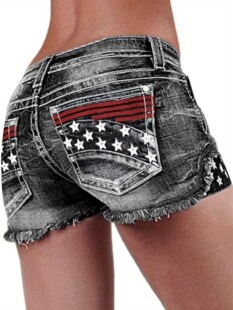 Z 17279 Embroidered patchwork denim shorts �����N��ţ�ж�ѝ