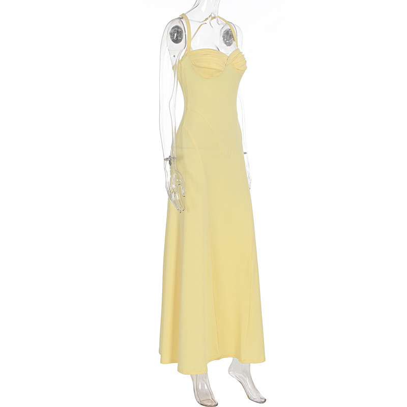 New Arrival Elegant Temperament Womens Low Cut Halter Dress Sexy Slim Fit Long Formal Evening Party Gown Dress_ecoleips.com
