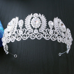 廠家直銷歐美新娘飾品皇冠合金髮飾 奢華大氣配婚紗珍珠禮服皇冠