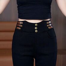 烟灰色高腰微喇牛仔裤女秋冬新款加绒保暖显瘦修身百搭喇叭长裤子