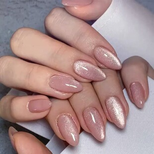 Fake Nails Removable Manicure Finished Nude Pink Girl Manicure Cat Eye Bright Color European and American Wearable Nails Wholesale