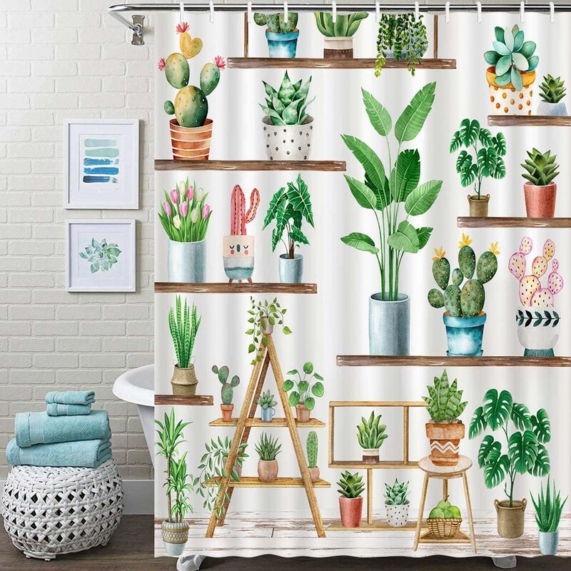 Temu Cross-Border E-Commerce Bohemian Potted Plant Bathroom Shower Curtain Cactus Succulent Plant Custom Design One Piece Production Temu Cross-Border E-Commerce Bohemian Potted Plant Bathroom Shower Curtain Cactus Succulent Plant Custom Design One Piece Production