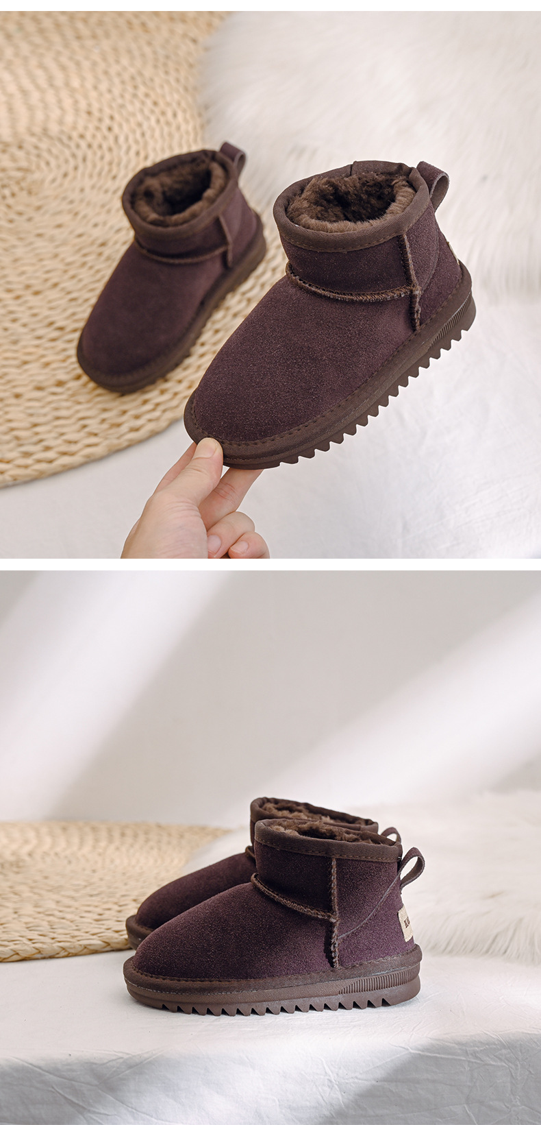 [Alta qualità] Pelle bovina 2022 Nuovi stivali da neve per bambini per ragazzi e ragazze Stivali corti con cotone felpato addensato_voghion.com