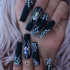 Dark Spider Halloween Wearable Nail Art Sticker Nail Tabs False Nail Stickers Ready to Wear Wholesale