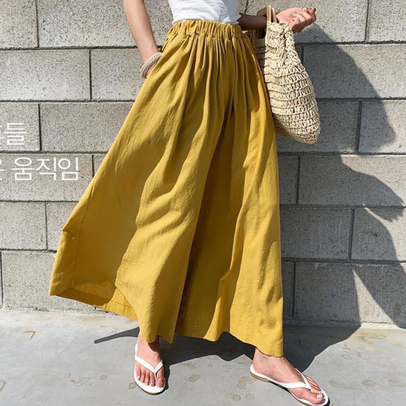Korean Style Cropped Pants Summer Women's Long Pants Solid Color Fashion Women's Pants Linen Wide-Leg Pants Casual Pants