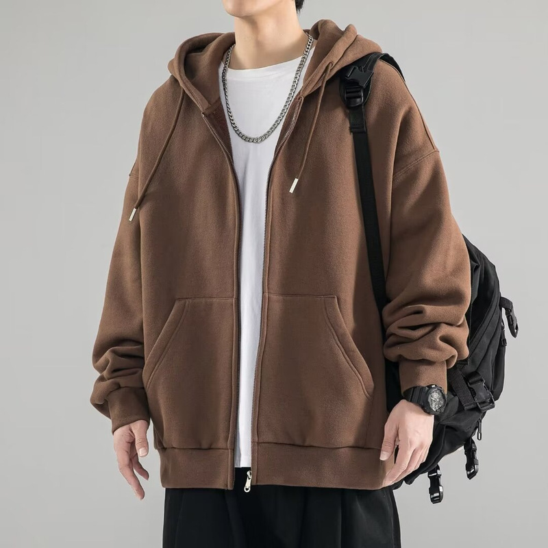Cardigan Jacket Men's Spring and Autumn plus size Solid Color All-match Casual Sports Loose All-match Hooded Sweater Zipper Jacket Cardigan Jacket Men's Spring and Autumn plus size Solid Color All-match Casual Sports Loose All-match Hooded Sweater Zipper Jacket