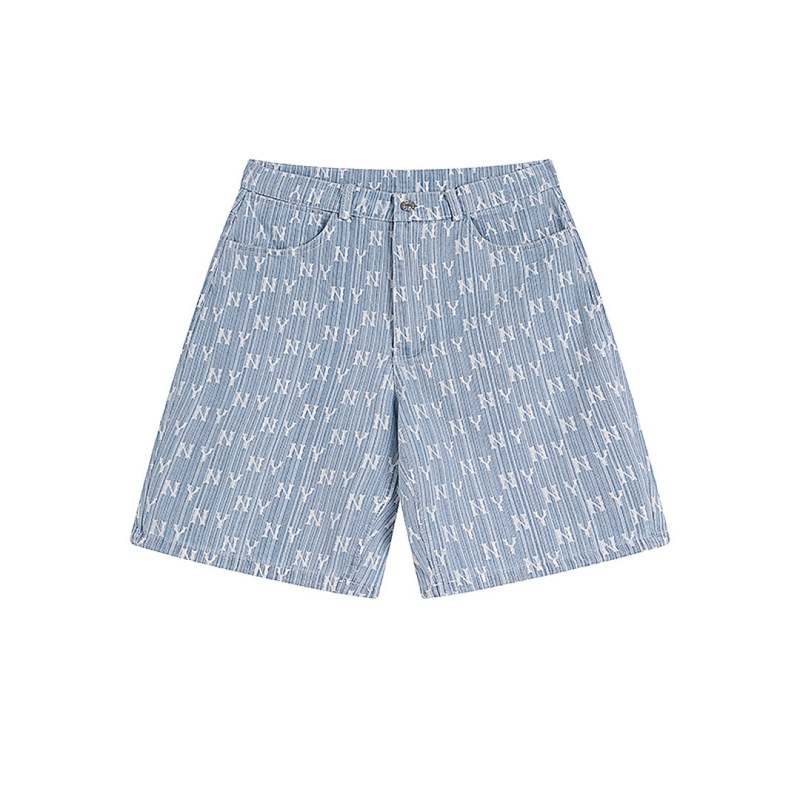 Men and Women Couple's Vintage Denim Casual Shorts with Embroidered Logo, Versatile for Commuting, Trendy Brand Mlb Fashion Style