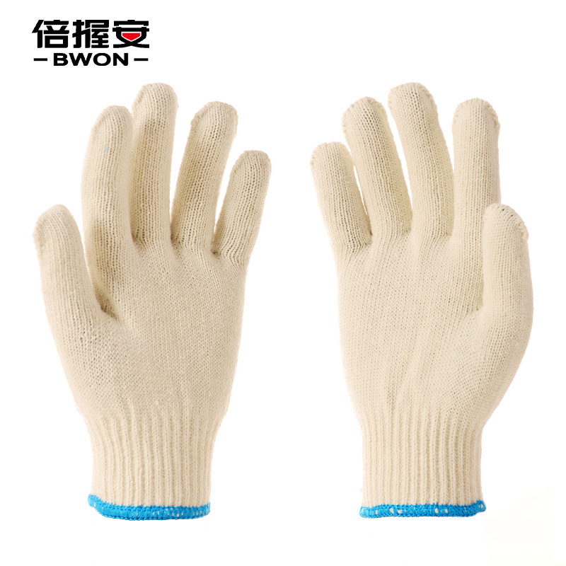 H10-BC600W棉纱手套本白10针600g工厂作业劳保防护棉线防滑防割
