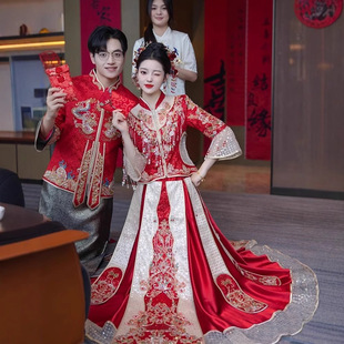 Xiuhe-Style Wedding Dress 2025 New Model Bride Wedding High-End New Style Autumn Thin Vintage Wedding Gown for Women
